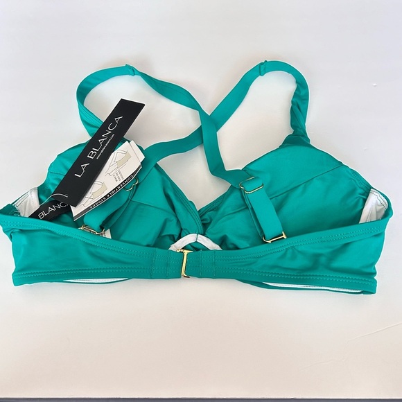 La Blanca Swim Top Underwire Twist Front Emerald Green Island Goddess Size 8 NWT - Picture 5 of 5